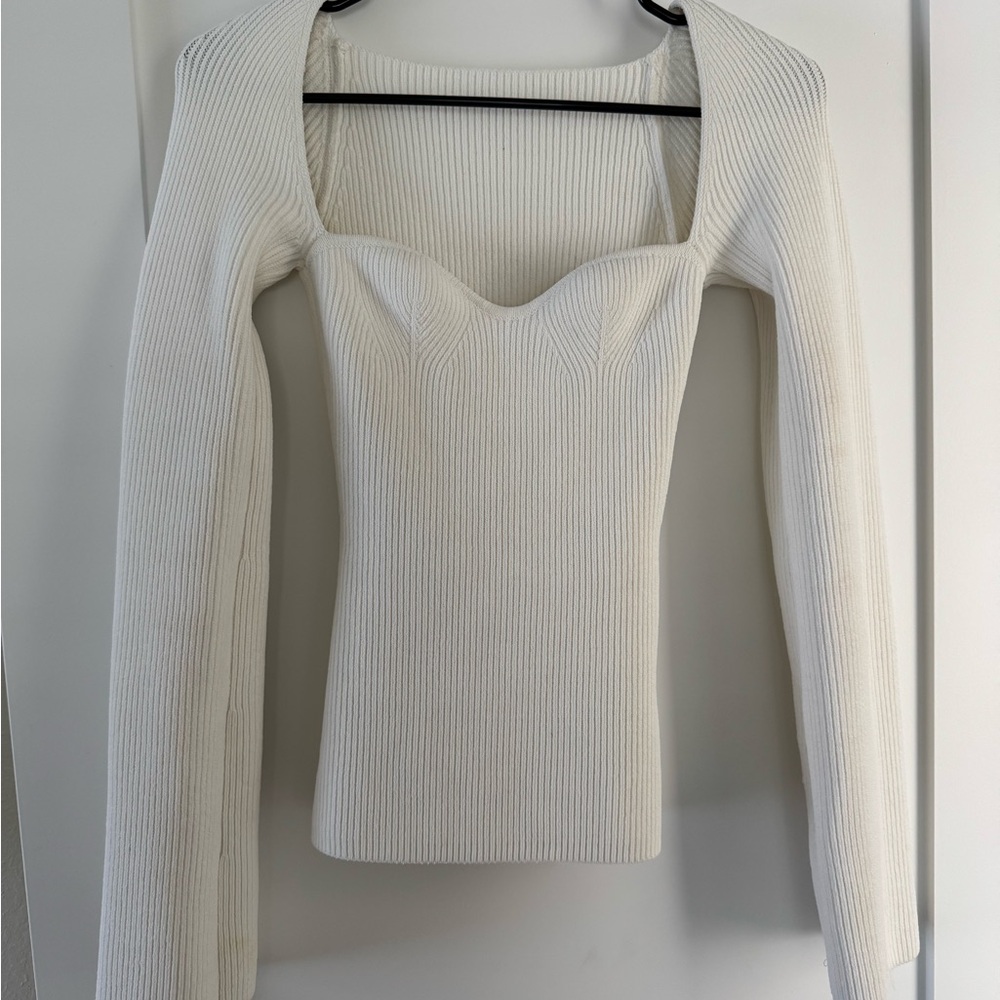 White Ribbed Knit Top